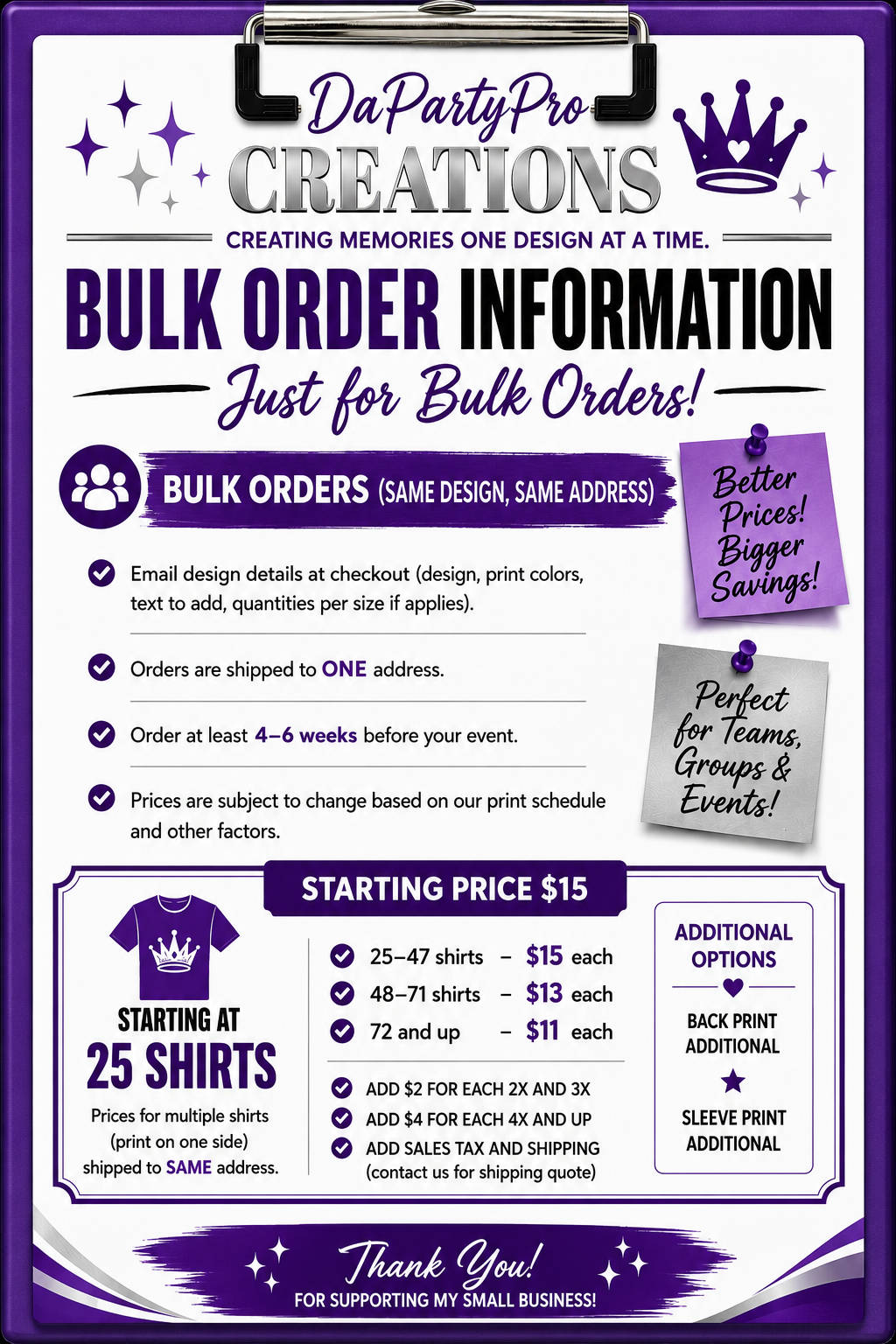 CUSTOM BULK T-SHIRTS ORDER (25+ Shirts)