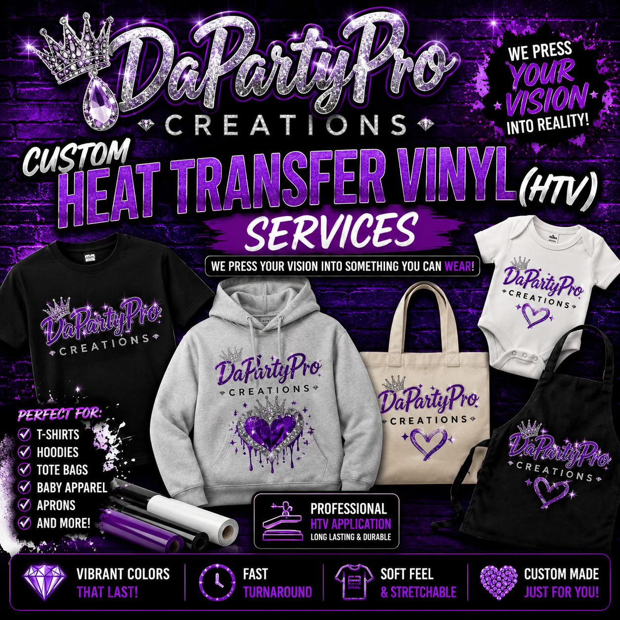 CUSTOM HEAT TRANSFER VINYL (HTV) SERVICES