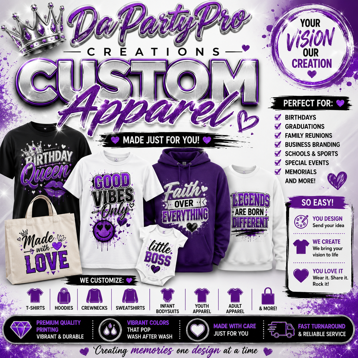 CUSTOM APPAREL| T-SHIRTS, HOODIES, CREWNECKS & MORE